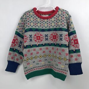 VTG 90s Boys L Gymboree Rainbow Tag Fair Isle Wool Sweater Multicolor Geometric